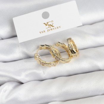 Pirinç Gold Renk Zirkon Taşlı Halka Yılan Model YSX Trio Küpe Seti