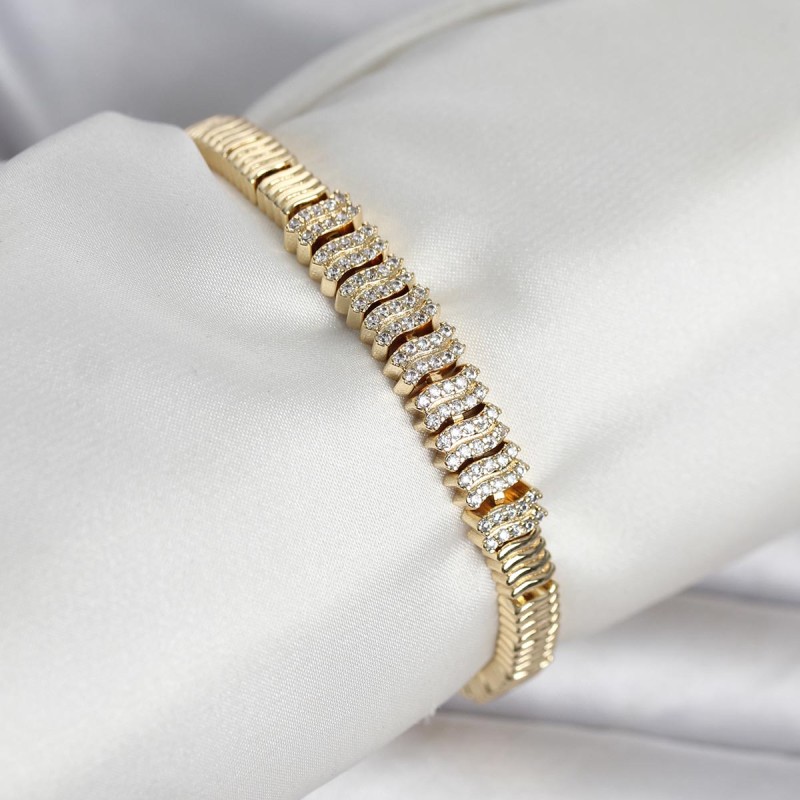 Pirinç Gold Renk Zirkon Taşlı Kadın Bileklik