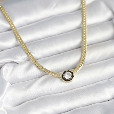 Pirinç Gold Renk Zirkon Taşlı Kadın Kolye