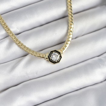 Pirinç Gold Renk Zirkon Taşlı Kadın Kolye