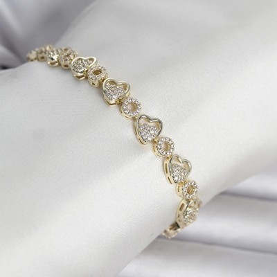 Pirinç Gold Renk Zirkon Taşlı Kalp Model Kadın Bileklik