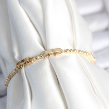 Pirinç Gold Renk Zirkon Taşlı Kalpli Model Kadın Bileklik