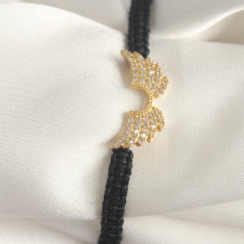 Pirinç Gold Renk Zirkon Taşlı Kanat Figür Asansörlü Makrome Model Kadın Bileklik