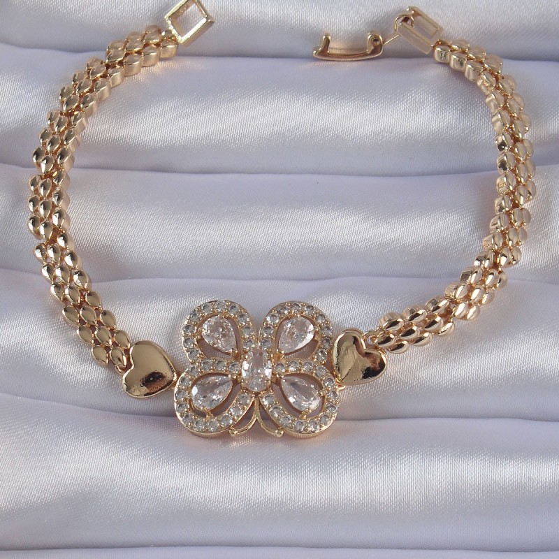 Pirinç Gold Renk Zirkon Taşlı Kelebek Figürlü Parçalı Model Bileklik