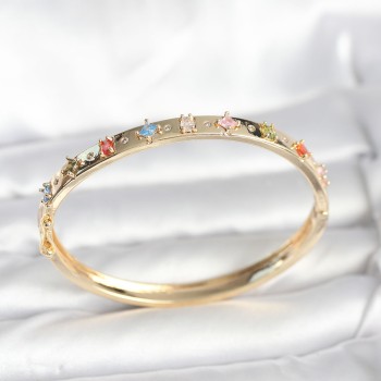 Pirinç Gold Renk Zirkon Taşlı Kelepçe Bileklik