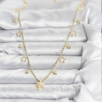 Pirinç Gold Renk Zirkon Taşlı Kutup Yıldızı Model Kadın Kolye