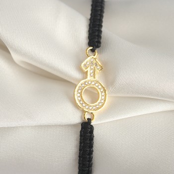 Pirinç Gold Renk Zirkon Taşlı Mars Figür Asansörlü Makrome Model Kadın Bileklik