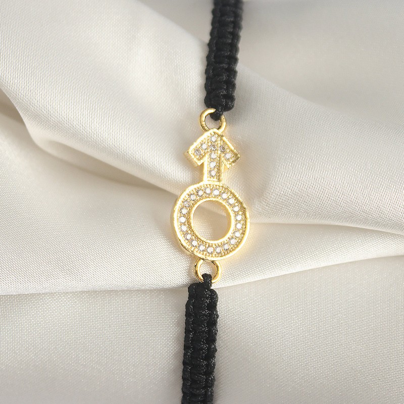 Pirinç Gold Renk Zirkon Taşlı Mars Figür Asansörlü Makrome Model Kadın Bileklik