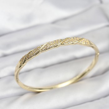 Pirinç Gold Renk Zirkon Taşlı Model Kadın Kelepçe Bileklik