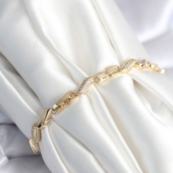 Pirinç Gold Renk Zirkon Taşlı Sarmal Model Kadın Bileklik