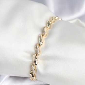 Pirinç Gold Renk Zirkon Taşlı Sarmal Model Kadın Bileklik