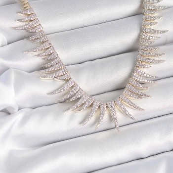 Pirinç Gold Renk Zirkon Taşlı Sivri Model VIP Seri Kadın Kolye