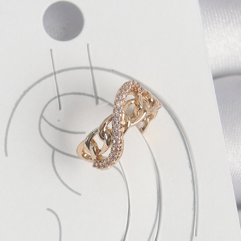 Pirinç Gold Renk Zirkon Taşlı Sonsuzluk Zincir Model Kadın Kıkırdak Küpe