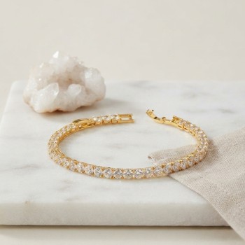 Pirinç Gold Renk Zirkon Taşlı Su Yolu Kadın Bileklik