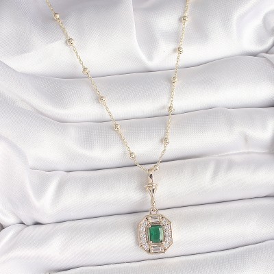 Pirinç Gold Renk Zirkon Taşlı Topçuk Zincir Serenay Model Kadın Kolye