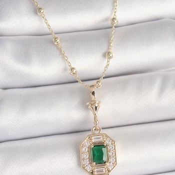 Pirinç Gold Renk Zirkon Taşlı Topçuk Zincir Serenay Model Kadın Kolye