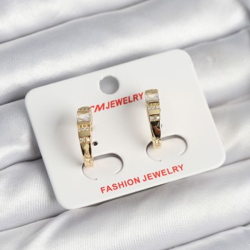 Pirinç Gold Renk Zirkon Taşlı Vintage Kadın Küpe