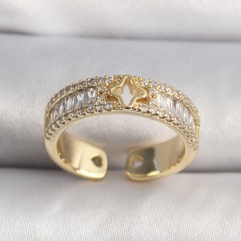 Pirinç Gold Renk Zirkon Taşlı Yıldız İşleme VIP Seri Kadın Yüzük