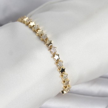 Pirinç Gold Renk Zirkon Taşlı Yıldız Model Kadın Bileklik
