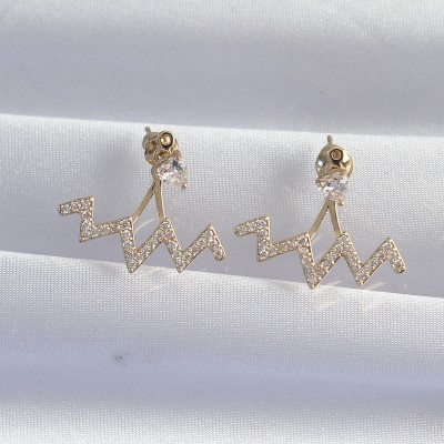 Pirinç Gold Renk Zirkon Taşlı Zikzak Küpe