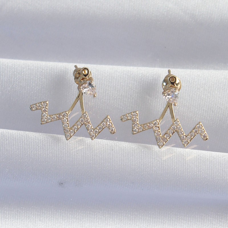 Pirinç Gold Renk Zirkon Taşlı Zikzak Küpe