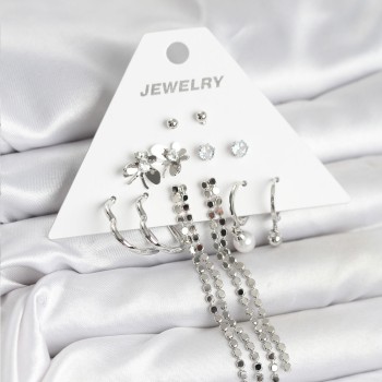 Pirinç Gümüş Renk 6 Çift Kadın Küpe