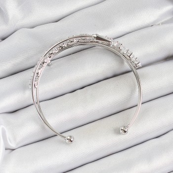 Pirinç Gümüş Renk Arpa Zirkon Taşlı Kadın Bileklik