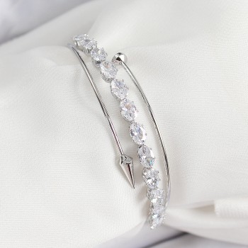 Pirinç Gümüş Renk Arpa Zirkon Taşlı Kadın Bileklik