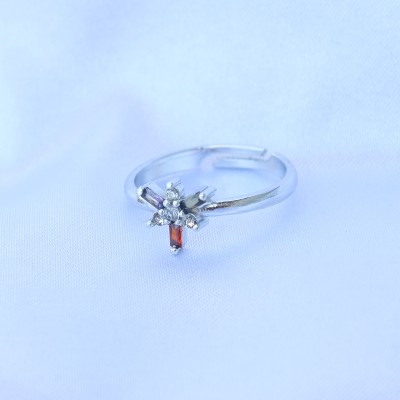 Pirinç Gümüş Renk Ayarlanabilir Renkli Zirkon Taşlı Yusufçuk Yüzük