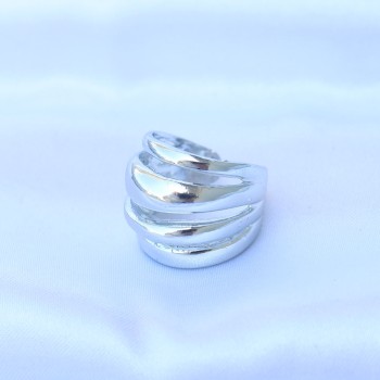 Pirinç Gümüş Renk Ayarlanabilir Tırtıklı Bombe Yüzük