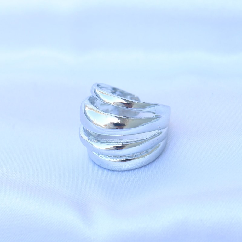 Pirinç Gümüş Renk Ayarlanabilir Tırtıklı Bombe Yüzük