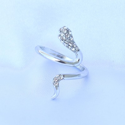 Pirinç Gümüş Renk Ayarlanabilir Zirkon Taşlı Yılan Yüzük