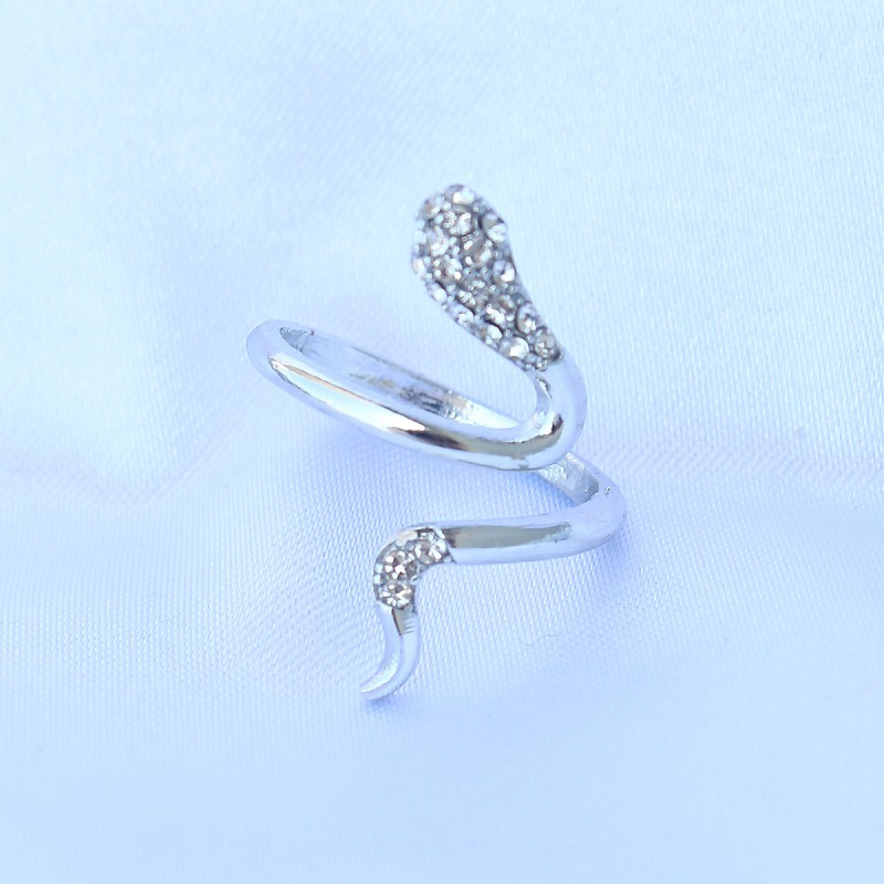 Pirinç Gümüş Renk Ayarlanabilir Zirkon Taşlı Yılan Yüzük