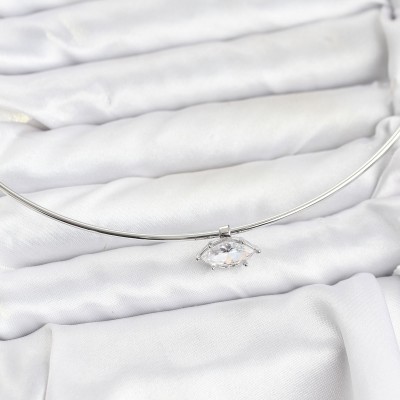 Pirinç Gümüş Renk Choker Model Zirkon Taşlı Kadın Kolye