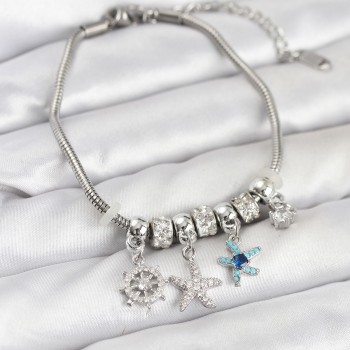 Pirinç Gümüş Renk Deniz Tema Charmlı Kadın Bileklik