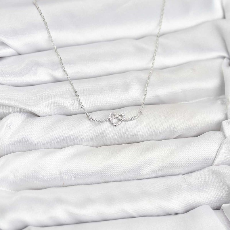 Pirinç Gümüş Renk Düğüm Kalp Model Kadın Kolye