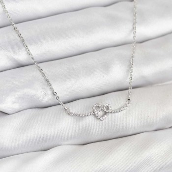 Pirinç Gümüş Renk Düğüm Kalp Model Kadın Kolye