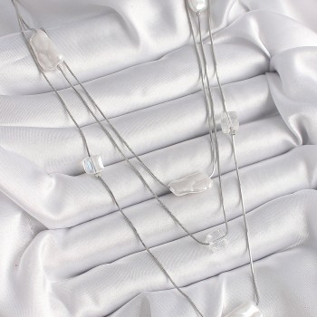 Pirinç Gümüş Renk Ezme İnci Model Çoklu Kadın Kolye