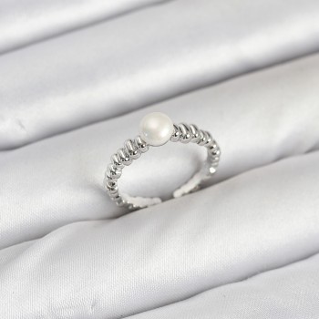 Pirinç Gümüş Renk Göbek İnci Model Kadın Yüzük
