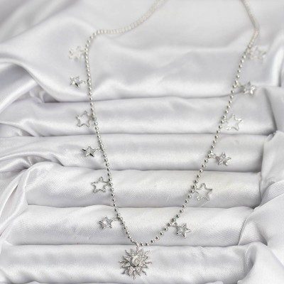 Pirinç Gümüş Renk Güneş Model Kadın Kolye