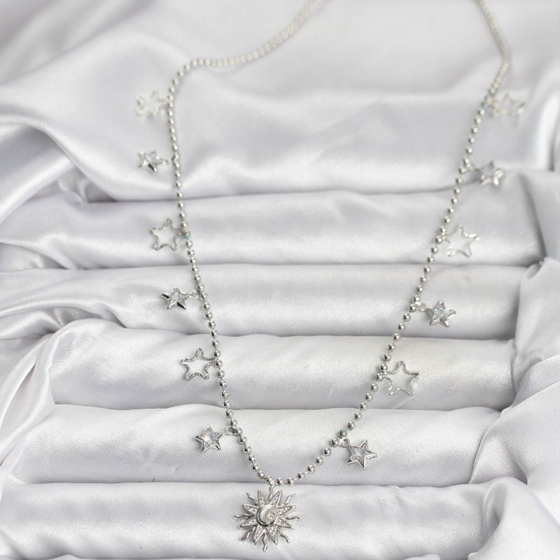 Pirinç Gümüş Renk Güneş Model Kadın Kolye