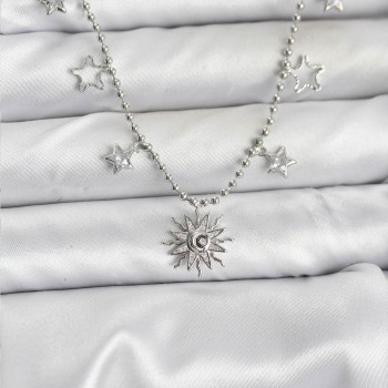 Pirinç Gümüş Renk Güneş Model Kadın Kolye