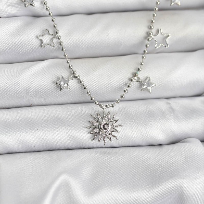 Pirinç Gümüş Renk Güneş Model Kadın Kolye