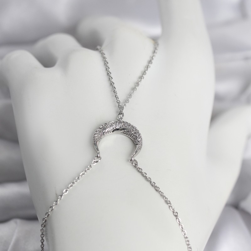 Pirinç Gümüş Renk Hilal Model Zirkon Taşlı Kadın Şahmeran