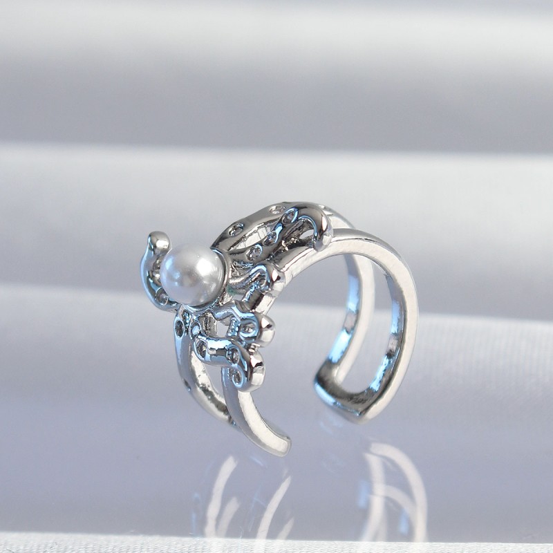 Pirinç Gümüş Renk İncili Ahtapot Earcuff Küpe