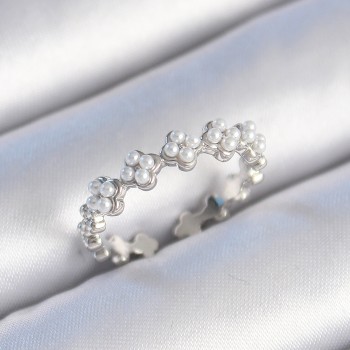 Pirinç Gümüş Renk İncili Yonca Model Kadın Yüzük