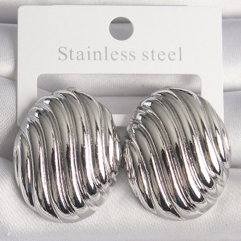 Pirinç Gümüş Renk İşlemeli Oval Model Kadın Küpe