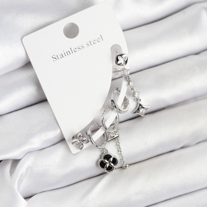 Pirinç Gümüş Renk Kadın Set Küpe