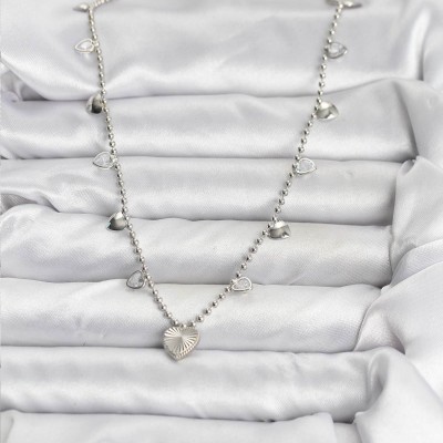 Pirinç Gümüş Renk Kalp Model Kadın Kolye