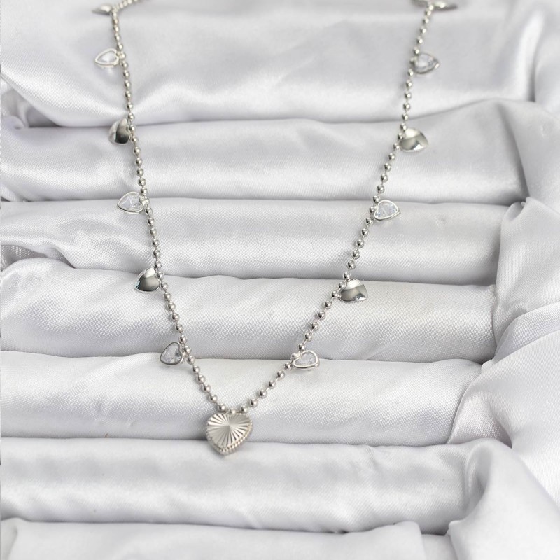 Pirinç Gümüş Renk Kalp Model Kadın Kolye